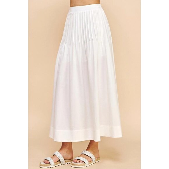White Pleated Maxi Skirt Women’s Boho Flowy Summer Beach Casual - Picture 4 of 6